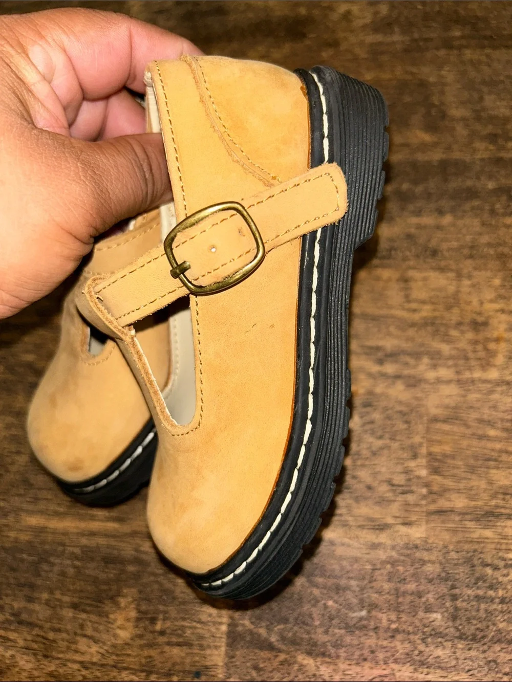 Piper Girls Tan T-Strap Mary Jane Shoes